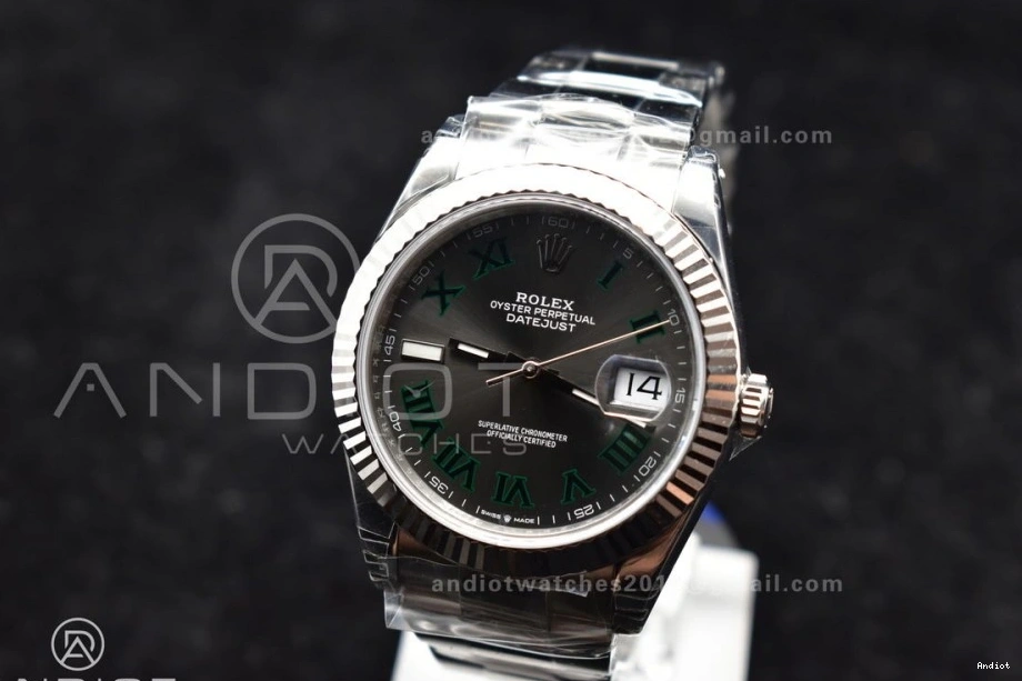 DateJust 904L Gray Dial Green Oyster SS Best 1:1 on VSF Roman 41 Bracelet VS3235 Edition 126330 1113